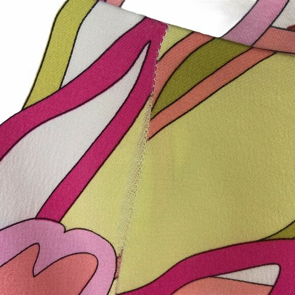 Silk Pencil Skirt Grace Elements Mod Floral sz 14 Pink Green Bold Lettuce Hem - Picture 4 of 14